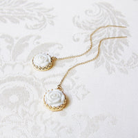 POPORCELAIN - Original Porcelain Rose With Pearl Gold-Filled Chain Earrings