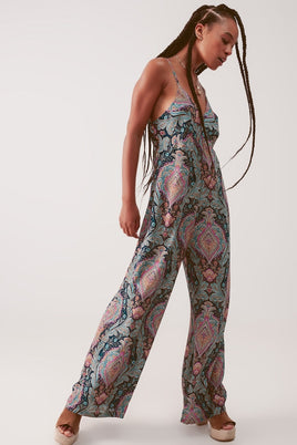 Q2 - Original Wide Leg Jumpsuit in Navy Paisley Print