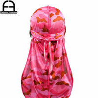 Men's Satin Camo Durags Turban Bandanas Men Silky Durags Waves Cap Headband Head Cover Hair Accessories Du Rag