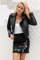 LUXURY AND ME - Original Embroidery Faux Leather Jacket