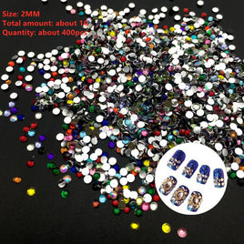 400 Pcs/Bag 2MM Mix Color 3D Nail Art Tips Flat  Drill  Rhinestones  DIY Jewelry 3D Nail Decoration