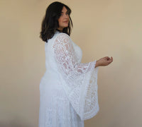 BLUSHFASHION - Original Curvy  Lace Ivory Bridal Kaftan With Fringe ,Bat Sleeves Lace Wedding Dress #1328