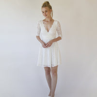 BLUSHFASHION - Original Ivory Wrap Lace Mini Wedding Dress Bracelet Sleeves #1373