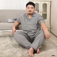 Plus Size Knit Cotton Short Sleeved Trousers Pajamas Sets Men Pyjamas Sleepwear Summer Simple Homewear Pajamas for Male