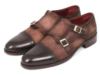 Paul Parkman Men's Double Monkstrap Captoe Dress Shoes - Brown / Beige Suede Upper and Leather Sole (ID#FK09)