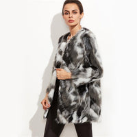 LUXURY AND ME - Original Faux Fur Fuzzy Color Block Open Front Coat