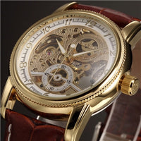 Men Wrist Watches Luxury Golden Skeleton Mechanical Steampunk Male Clock Automatic Wristwatch Leather Strap Herren Horloges