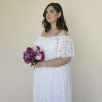 BLUSHFASHION - Original Curvy Ivory Ruffled Crinkle Off-Shoulder Wedding Dress #1327