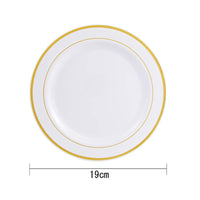 50pcs Gold Rim Plastic Plates-7.5inch Gold Disposable Salad/Dessert Plates-Ideal for Weddings& Parties