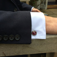 Original Ruby Cufflink Oxidised Silver Champagne Diamonds