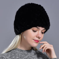 Original Winter Womens Mink Fur Hats Fur Knitted Cap Fashionable Fluffy Ladies