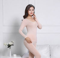 Queenral Sexy Warm Thermal Underwear Women Winter Thermal Underwear Seamless Long Johns Breathable Ladies Slim Underwears Sets