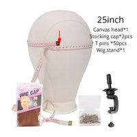 Plussign Professional Wig Block Canvas Mannequin Head With Stand Clamp for Wig Making 21-25 Inch Training Head for Hairdressers