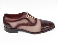 Paul Parkman Men's Captoe Oxfords - Bordeaux / Beige Hand-Painted Suede Upper and Leather Sole (ID#024-BRR)