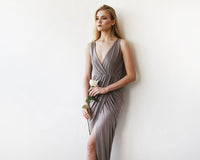 BLUSHFASHION - Original Taupe Wrap Tulip Dress With v Neckline #1154