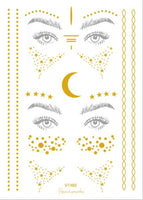 1Sheet Gold Silver Face Tattoo Waterproof Bronzing Freckles Make Up Body Art Flash Tattoo Sticker Eye Decals Bride Tribe Party