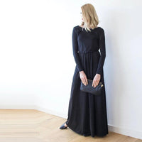 BLUSHFASHION - Original Black Formal Backless Long Sleeve Maxi Dress #1041