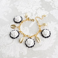 POPORCELAIN - Original Porcelain Camellias and Golden Leaves Bracelet