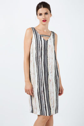 CONQUISTA FASHION - Original Sleeveless Striped v Neck Dress