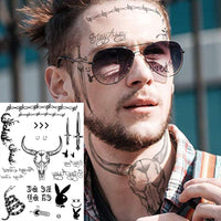 New Hot Halloween Bull Head Face Sticker Neck Hand Back Body Paint Temporary Tattoo Sticker Sword Letter Tatoo Large Cool Design