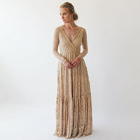 BLUSHFASHION - Original Golden  Lace Bohemian Dress #1233