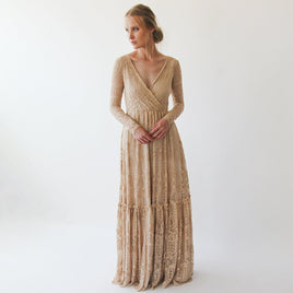 BLUSHFASHION - Original Golden  Lace Bohemian Dress #1233