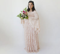 BLUSHFASHION - Original Blush Pink Lace Bohemian Flare Sleeves Lace Dress #1329