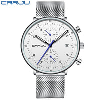 Mens Watch CRRJU Luxury Top Brand Men Stainless Steel WristWatch Men's Military Waterproof Date Quartz Watches Relogio Masculino