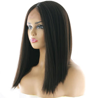 Yaki Straight Lace Front Synthetic Hair Wigs High Temperature Fiber X-Tress Ombre Green Color Short Blunt Lace Wig Middle Part