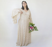 BLUSHFASHION - Original Champagne Lace Flare Sleeves Wedding Dress #1329