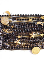 Original Black Ematite Jet Swarovski Crystals Cuff Bracelet With 18kt Gold Plated Charms.