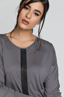 CONQUISTA FASHION - Original Dark Grey Top With Faux Leather Detail