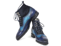 Paul Parkman Wingtip Boots Blue Suede & Leather (ID#971-BLU)