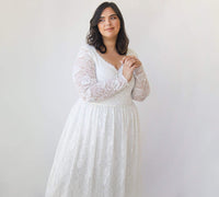 BLUSHFASHION - Original Curvy  Ivory Lace Bohemian , Long Sleeves Wedding Dress #1324