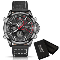 BOAMIGO Fashion Mens Watches for Men Military Digital Analog Quartz Chronograph Sport Watch Waterproof Leather LED  Reloj Hombre