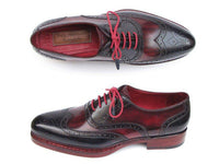 Paul Parkman Men's Triple Leather Sole Wingtip Brogues Navy & Red (ID#027-TRP-NVYBRD)