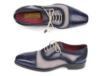 Paul Parkman Men's Captoe Oxfords - Navy / Beige Hand-Painted Suede Upper and Leather Sole (ID#024-BLS)