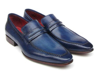 Paul Parkman Men's Loafer Shoes Navy Leather Upper and Leather Sole (ID#068-BLU)