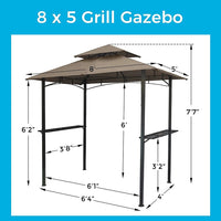 8x5 Outdoor Grill Gazebo 2-Tier Vented BBQ Canopy Steel Frame, Brown