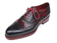 Paul Parkman Men's Triple Leather Sole Wingtip Brogues Navy & Red (ID#027-TRP-NVYBRD)