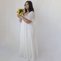 BLUSHFASHION - Original Curvy Ivory Square Neckline, Bohemian Butterfly Sleeves Dress #1322