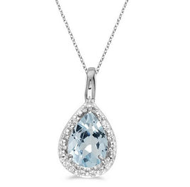 Original Pearl Shaped Aquamarine Pendant Necklace 14k White Gold