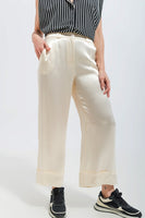 Q2 - Original Satin Wide Leg Suit Pants in Cream