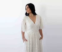 BLUSHFASHION - Original Bestseller Curvy Butterfly Sleeves Wedding Dress With Pockets #1267