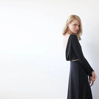 BLUSHFASHION - Original Black Formal Backless Long Sleeve Maxi Dress #1041