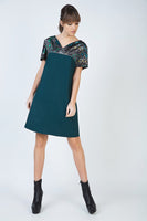 CONQUISTA FASHION - Original Short Sleeve a Line Dress With Print Detail