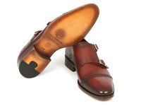 Paul Parkman Men's Cap-Toe Double Monkstraps Camel & Light Brown (ID#0457-CML)