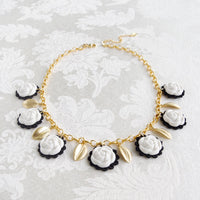 POPORCELAIN - Original Porcelain Camellias and Golden Leaves Necklace