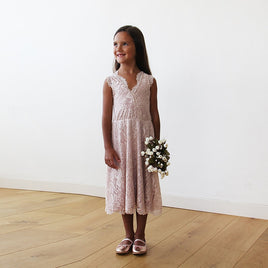 BLUSHFASHION - Original Midi Pink All Lace Sleeveless Flower Girl Dress #5048