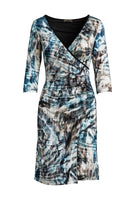 CONQUISTA FASHION - Original Print Jersey Faux Wrap Dress in Dark Navy